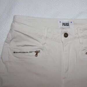 PAIGE Cindy Cream Zippered Pocket High Waisted Denim, Size 27, Straight Leg